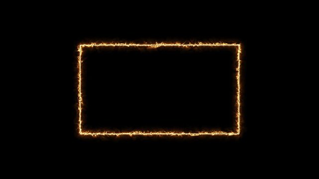 Animated electric rectangle frame flickering with golden energy sparks on black background