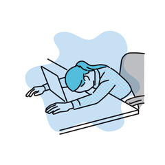 シンプル　イラスト　デスクに突っ伏して疲れるビジネスパーソンのイラスト　ビジネスシーン