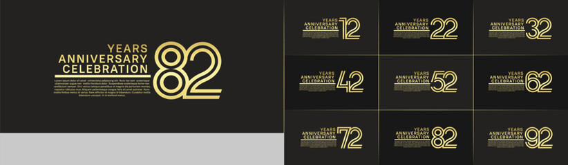 Anniversary logo set with double line number style. golden color can be use for special moment