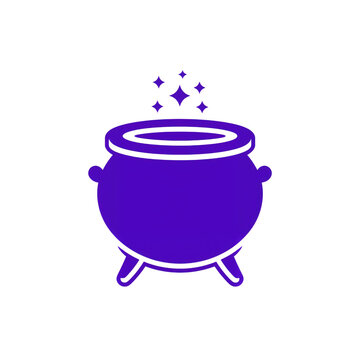 Purple cauldron with bubbles on black background