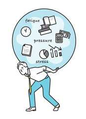 シンプル　イラスト　重圧を背負うビジネスマンの男性
