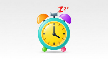 Colorful alarm clock ringing with zzz sleep symbol morning wake up concept bright and cheerful design