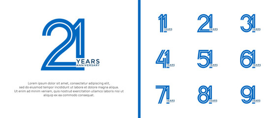 anniversary vector logo set, blue color can be use for celebration