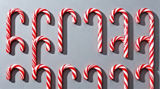 Red and white candy canes arranged in rows