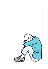 シンプル　イラスト　絶望してうずくまるビジネスパーソンのイラスト　ビジネスシーン