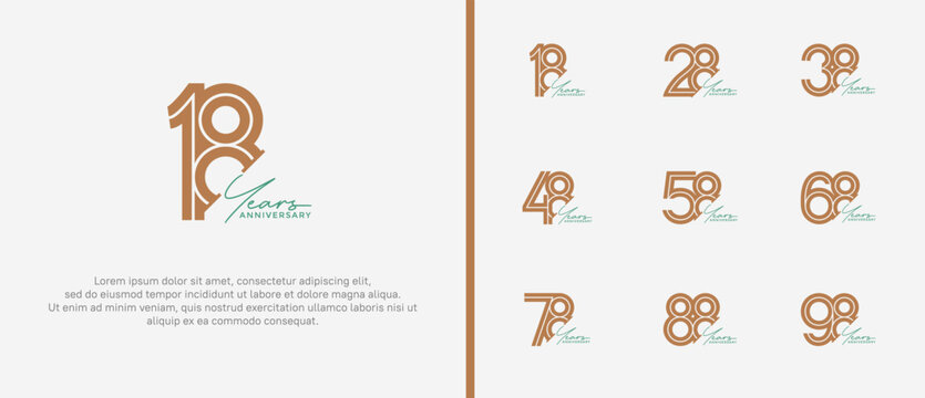 anniversary vector logo set, brown color and green handwriting can be use for celebration