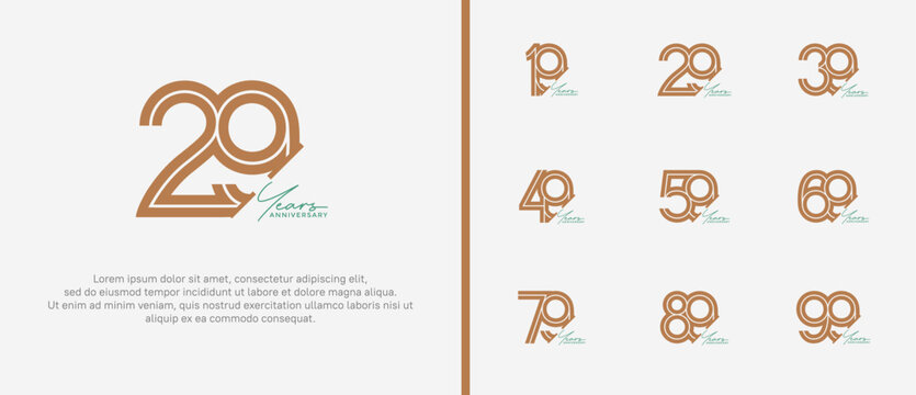 anniversary vector logo set, brown color and green handwriting can be use for celebration