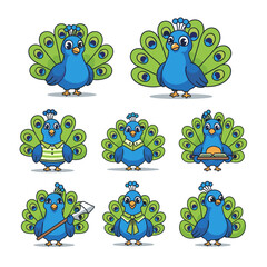 Obraz premium Vibrant peacocks in various fun costumes and poses