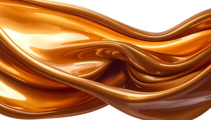 Obraz premium A close-up shot of glossy, flowing, liquid caramel against a pristine white backdrop, with highlights and shadows