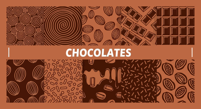 A vibrant collection of chocolate textures and patterns including various shapes on transparent background silhouette high quality professional detailed