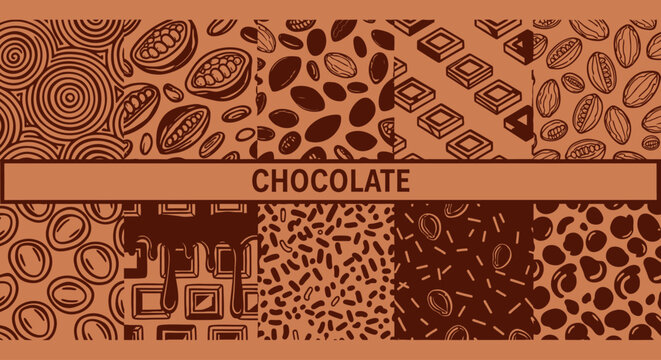 A collection of hand drawn chocolate patterns and textures ideal for design projects on transparent background silhouette high quality professional