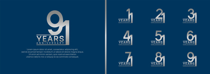 set of anniversary logo style. vector design silver color for celebration