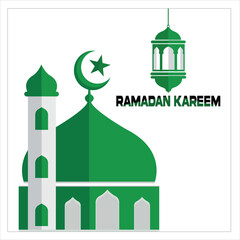 Obraz premium Elegant Ramadan Kareem mosque illustration with lantern and crescent moon