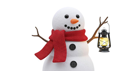 Snowman with Lantern and Red Scarf