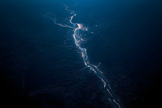 Satellite Aerial View of the Nile River Valley at Night with City Lights