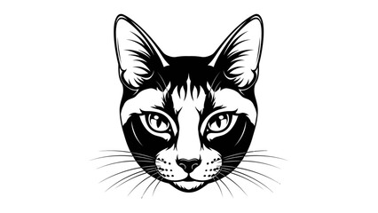 Fototapeta premium Black and White Cat Face Portrait, Elegant Feline Head with Striking Eyes, Graphic Illustration