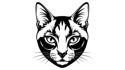 Obraz premium Black and White Cat Face Portrait, Stylized Graphic Illustration