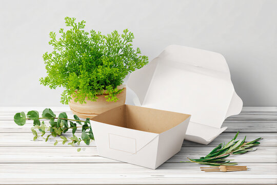 small catering food box packaging mockup, blank label, clean professional setup