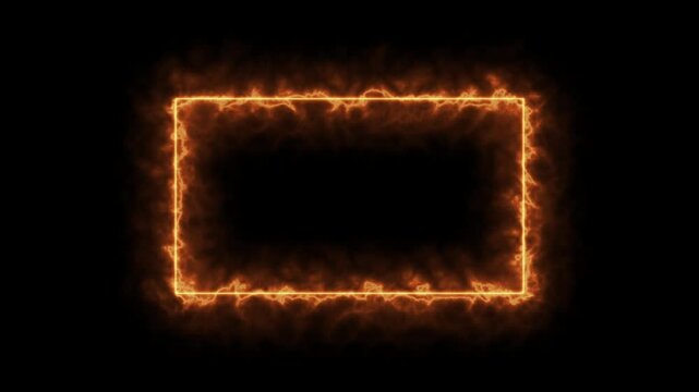 Abstract fire frame motion graphic animation on black background energy fiery rectangular border