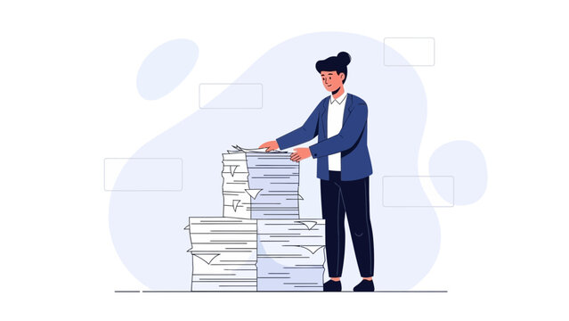 Woman Organizing Stack of Documents | Business Admin Concept