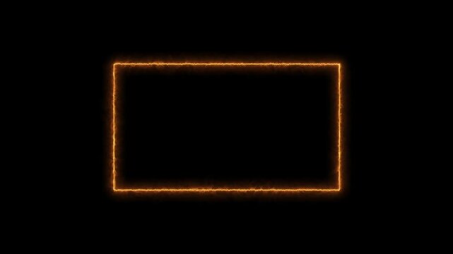 Fiery orange rectangle border with glowing energy effect on black background motion