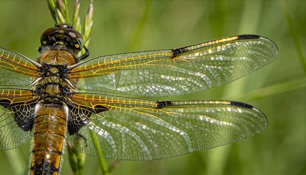 Macro dragonfly wing detail bug life extreme closeup transparent pattern nature insect outdoor spring garden wetland perched green bokeh delicate beauty sunlight summer wildlife green grass texture