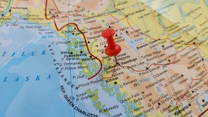 Obraz premium View of Driftwood, is a census-designated place in northern Hays County, Texas, United States, on a geographical map of America, marked with red push pin