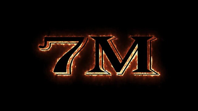 7 Million celebration, social media effect neon glow 7M text animation on black background. 
