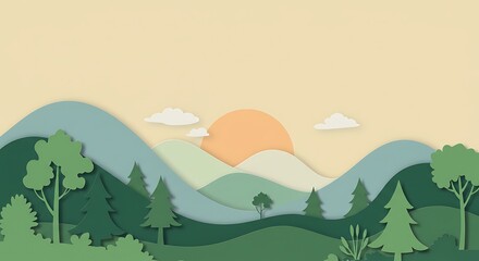Fototapeta premium Pastel Mountain Landscape at Sunrise, Simple Silhouette Style.