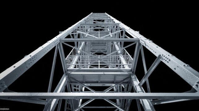 Detail of metal truss framework of tall watch tower, isolated for architectural use