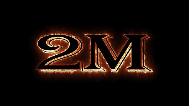 2 Million celebration, social media effect neon glow 2M text animation on black background. 