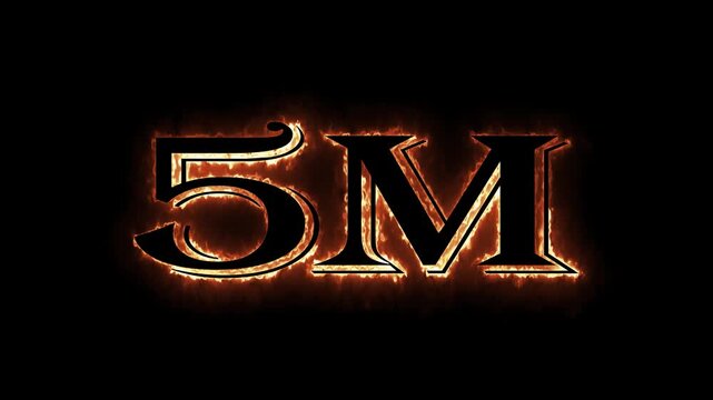 5 Million celebration, social media effect neon glow 5M text animation on black background. 