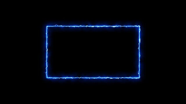 Abstract blue energy line lightning border rectangle motion graphic effect on black background