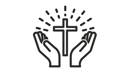 Hands Raised in Prayer Surrounding a Cross Symbol in Worship Scene.