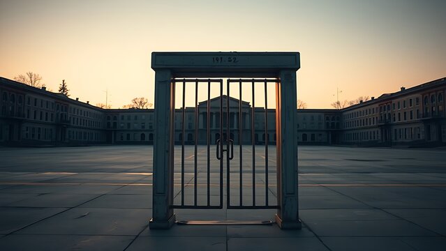 mephistopheles. An old turnstile stands alone in an empty square at dusk, symbolizing separation. wellbeing guides, coaching materials, designed for mental health education and mindfulness programs.
