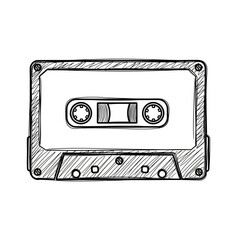 Obraz premium Retro cassette tape sketch, vintage audio recording, nostalgia symbol