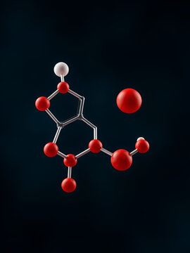 Arachidonic acid, AA, ARA molecule. It is unsaturated omega-6 fatty acid, is precursor in biosynthesis of prostaglandins, thromboxanes, leukotrienes. Structural chemical formula, molecule model