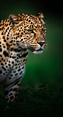Fototapeta premium Close-up of a Leopard in Dark Forest.