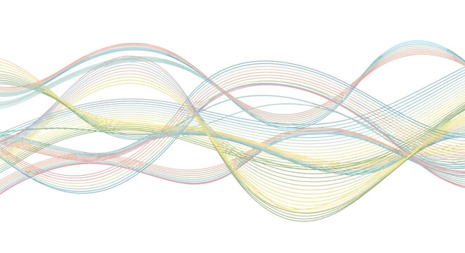 A delicate abstract pattern of flowing, intersecting wavy lines in soft pastel colors.