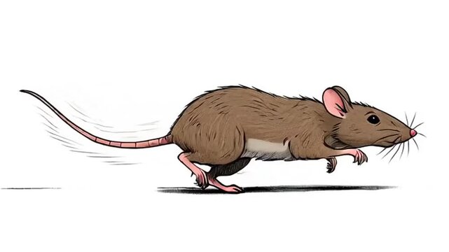 Animated Brown Mouse Running Fast, Cute Rodent Illustration, White Background