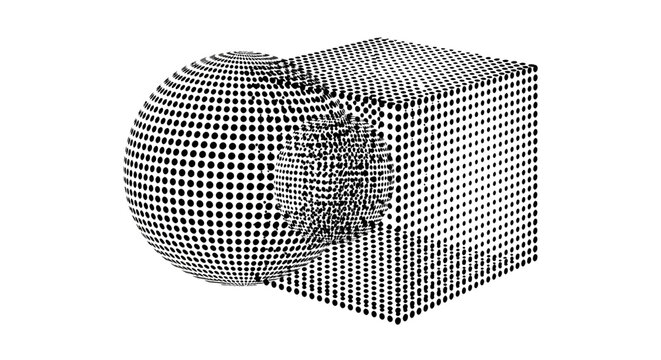 Abstract Halftone Sphere and Cube Geometric Optical Illusion
