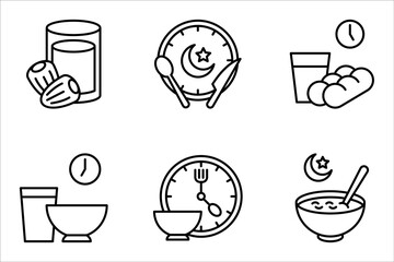 Iftar Feast line icon set. linear style sign for mobile concept and web design. vector illustration on white background