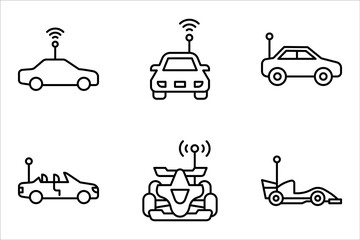 RC car icon set, remote control car outline vector illustration on white background