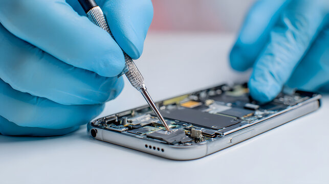 Person repairing smartphone with screwdriver