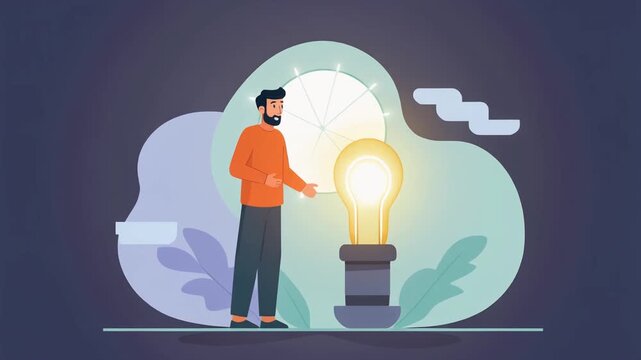Conceptual illustration of a focused man igniting a bright idea, symbolizing the dynamic process of innovation, strategic thinking, and effective problem-solving in modern business development
