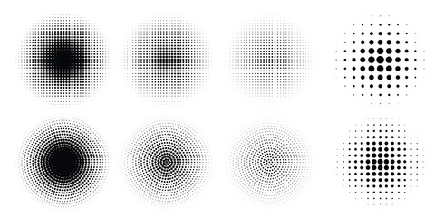Halftone gradient. Dotted gradient, smooth dots spraying and halftones dot background seamless horizontal geometric pattern vector template set. unique dots modern circles © Elisa
