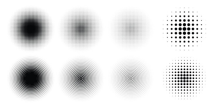 Halftone gradient. Dotted gradient, smooth dots spraying and halftones dot background seamless horizontal geometric pattern vector template set. unique dots modern circles