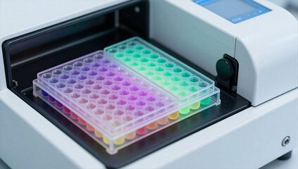 Close-up of 96-Well Microplate for High-Throughput Viral Screening