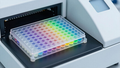 Close-up of 96-Well Microplate for High-Throughput Viral Screening