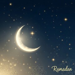 Naklejka premium Crescent Moon Night Sky Ramadan Illustration.
